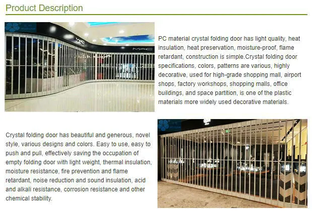 Commercial Aluminum Frame PVC Panel Customized Accordion Sliding Doors Manual Transparent Polycarbonate Folding Door Clear Plastic Glass Foldable Shop Doors