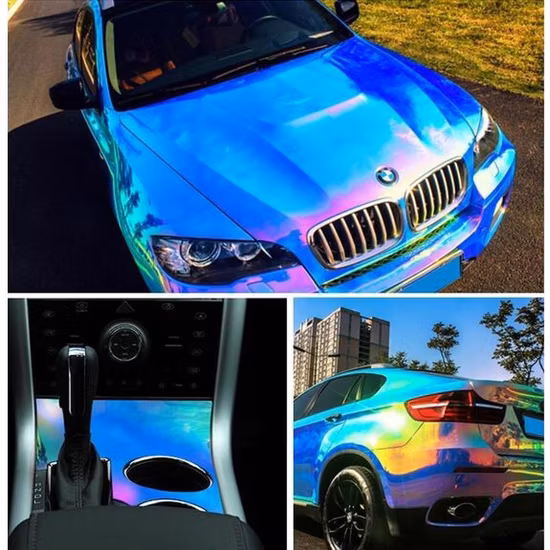 Car Vinyl Wrap Pet Car Decoration Sky Blue Rainbow Neo Chrome Bubble Free Wrapping Sticker Vinyl Car Film